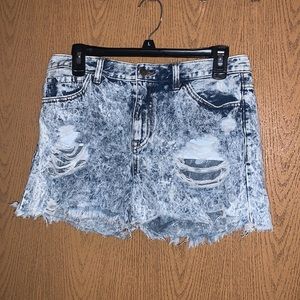 Distressed denim shorts